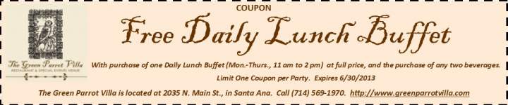 Green Parrot Lunch Coupon