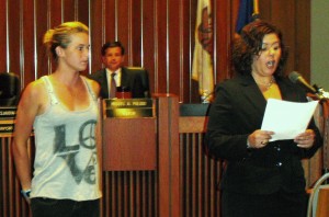 Surfing Champ Courtney Conlogue and Councilwoman Michele Martinez