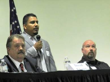 Tony Tapia, speaking at a candidates forum