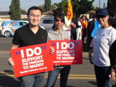 Gay marriage signs at the Tet Parade