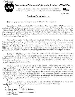 SAEA Letter re Superintendent