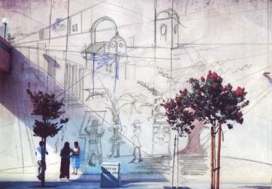 An early sketch of the Plaza Santa Ana Community Mural