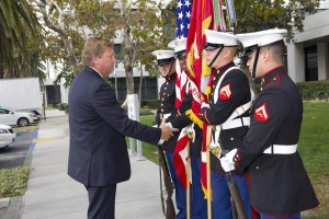 Orange County Transportation Authority CEO Darrell Johnson greets a Marine Corps Color Guard at OCTA’s annual Veterans Day Appreciation Event on Nov. 12 at OCTA headquarters in Orange