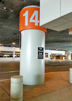 Color-coded and numbered columns make meeting arriving passengers easy. Column 14 is the JWA Yellow Cab pickup location for Terminal C. 