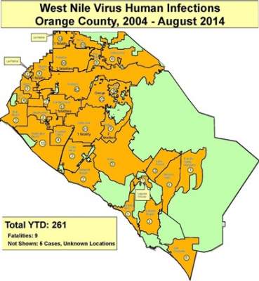 OC West Nile Virus Human Infection Map
