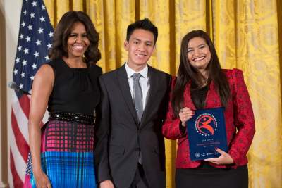 Michelle Obama with Cheryl Eberly and Josue Rodriguez