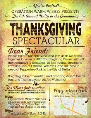 Operation Warm Wishes 6th Annual Unity in the Community Thanksgiving Spectacular at Peppertree Park