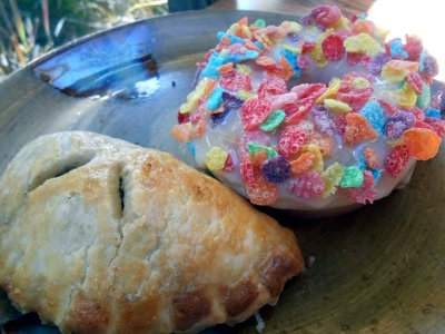 Wagyu beef meat pie & Fruity Pebbles glazed doughnut