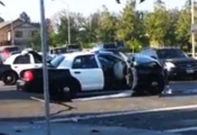 SAPD Police Cruiser crashes in Santa Ana