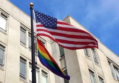 rainbow flag at city hall