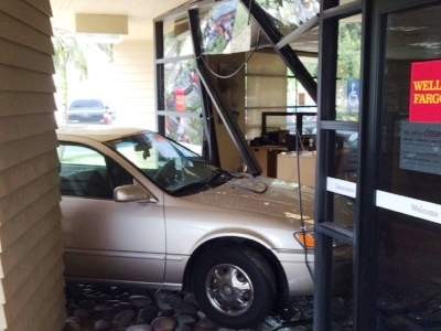 Elderly woman crashes into the Wells Fargo bank at 1801 E. 17th St. 2