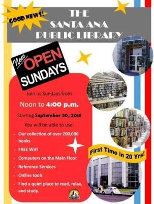 Santa Ana Library to open on Sundays