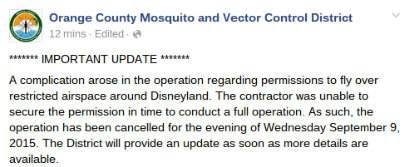 Vector Control District cancels the spraying