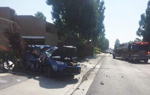 Car hit a pole in Santa Ana