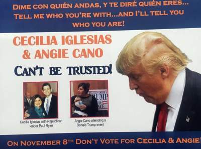Pro Teachers' Union PAC mailer that lies about Cano and Iglesias - they do not support Trump!
