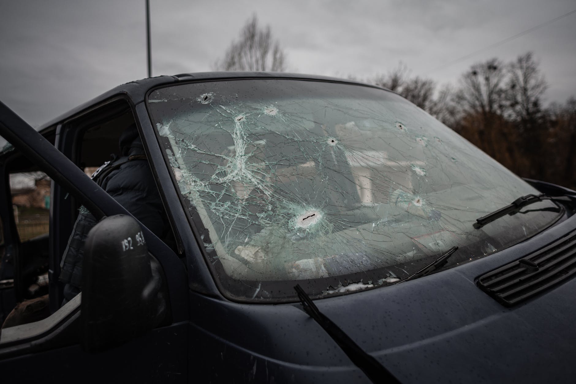 broken windshield of a car