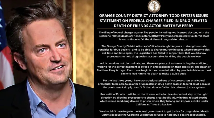 OCDA Spitzer reacts to charges being filed in the drug-related death of Friends actor Matthew Perry