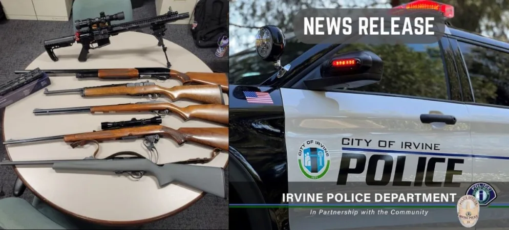 Multiple rifles and a shotgun seized from a narcotics suspect arrested in Irvine