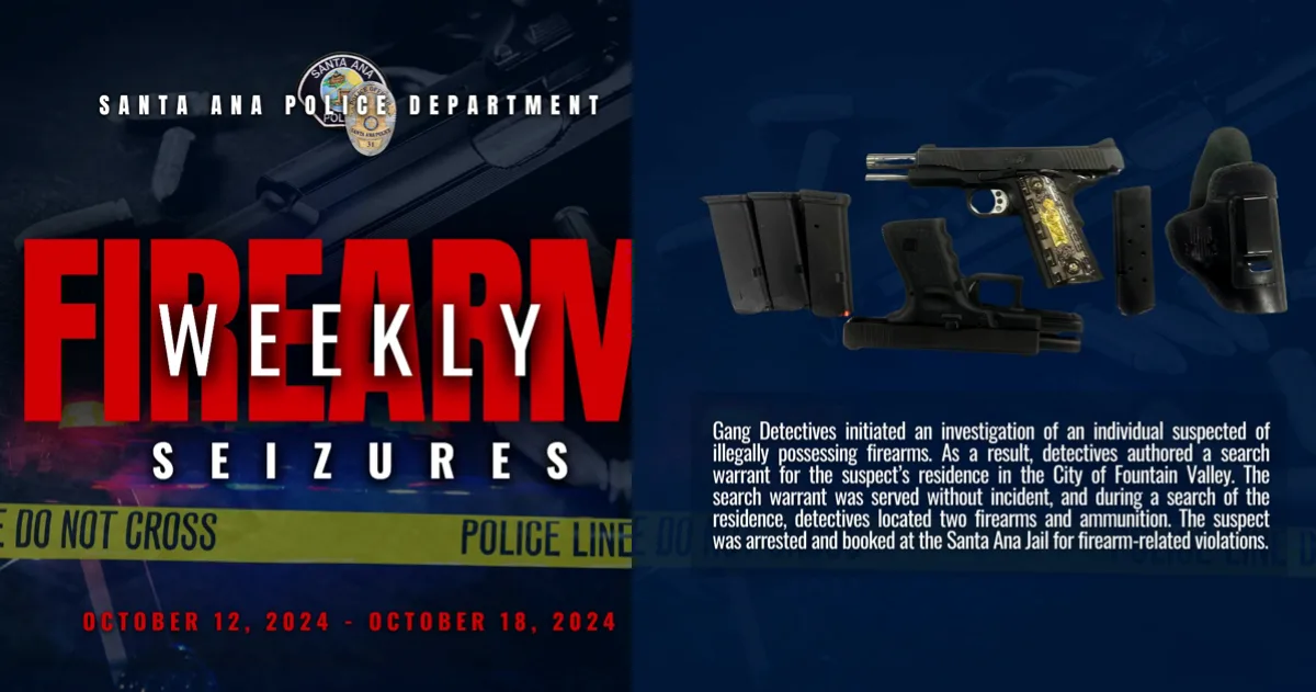 The SAPD arrested a suspect in Fountain Valley and seized two guns and ammo