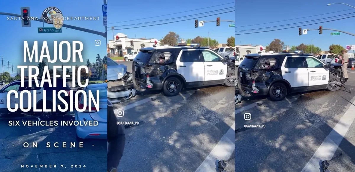 SAPD vehicle involved in a collision at Warner and Grand