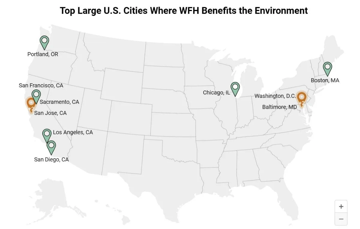 Top Large US Cities Where WFH Benefits the Environment