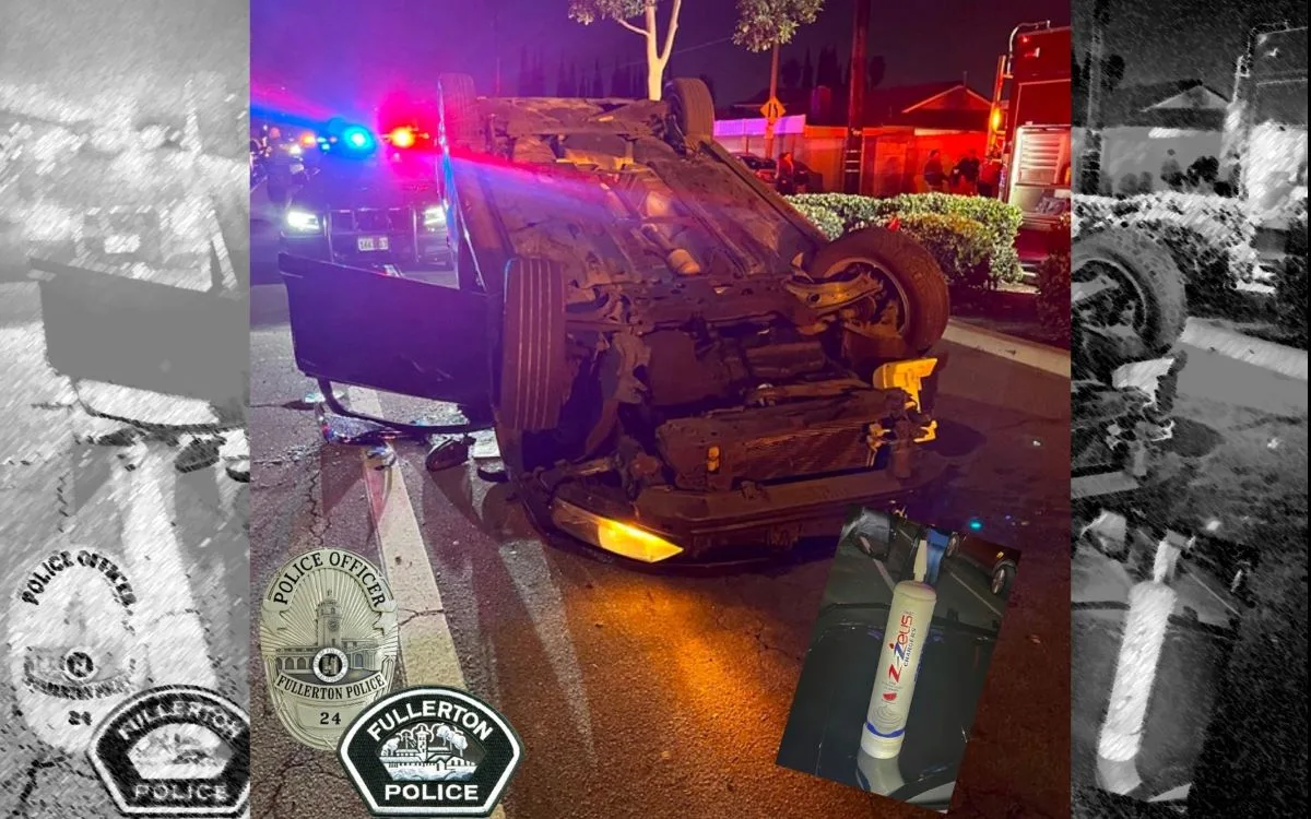 Fullerton driver high on nitrous oxide arrested on DUI charges after flipping his car upside down