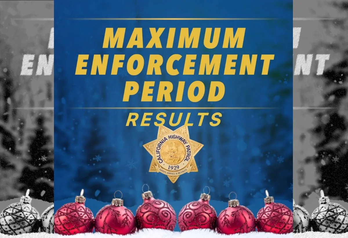 The CHP arrested 308 DUI suspects during their Christmas Maximum Enforcement Period