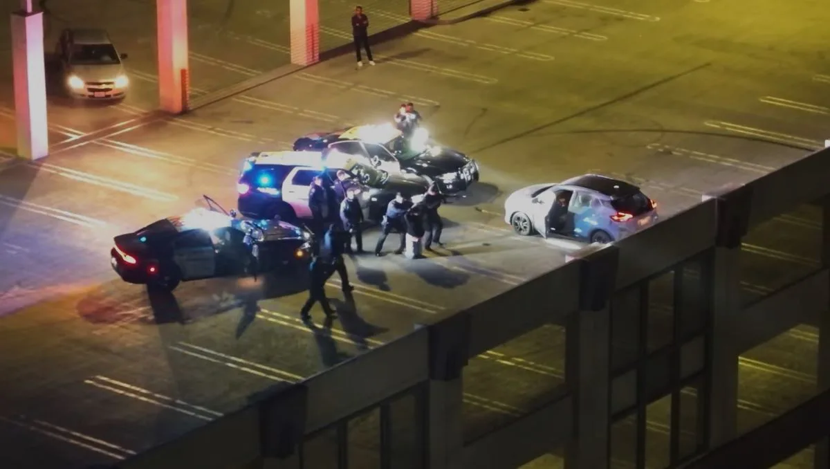 Tustin police drone helps to nab a vehicle thief atop a parking structure