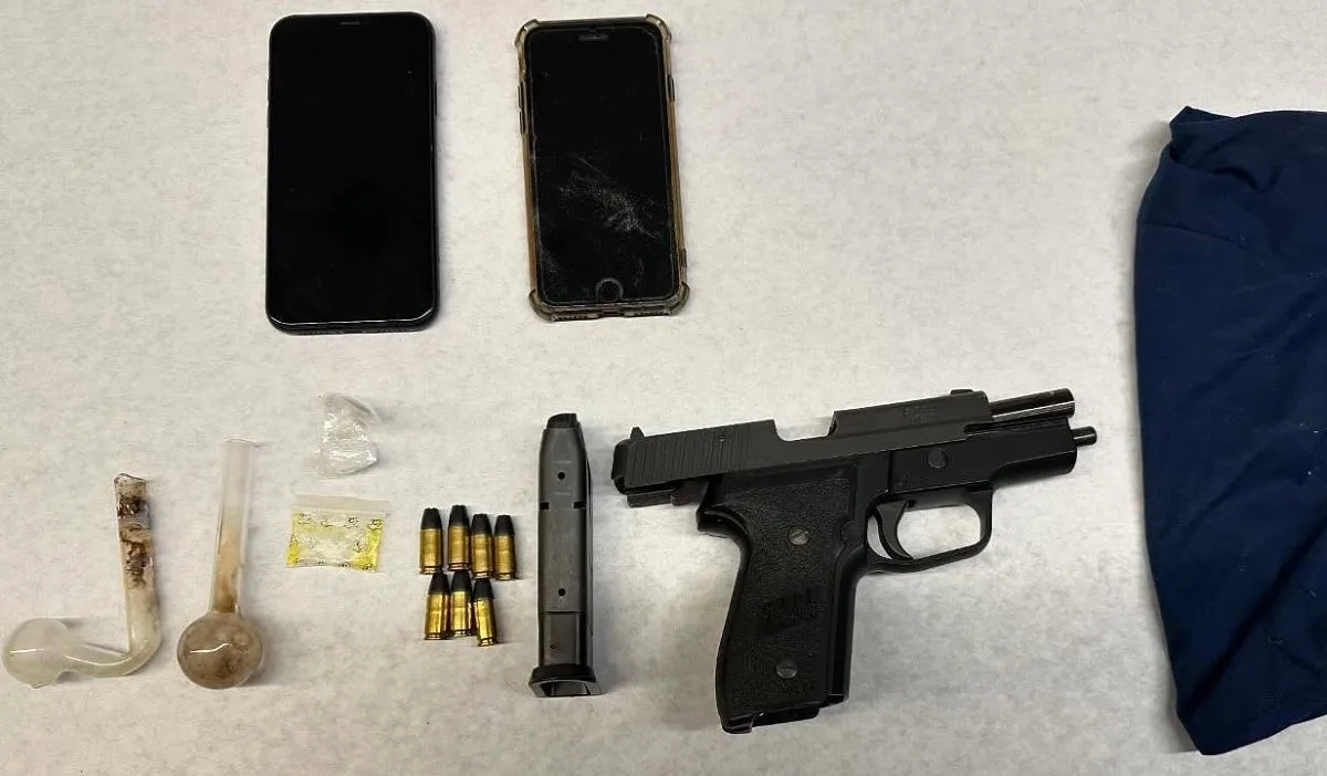 A probationer with meth was arrested on gun charges after a traffic stop in Westminster