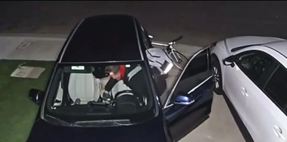 OC suspect on a bike caught on video stealing items from unlocked cars