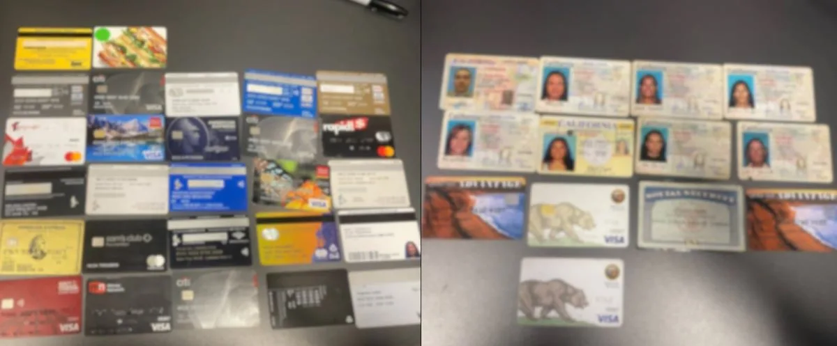 A probationer was arrested in Irvine on drug charges and many IDs and credit cards were recovered