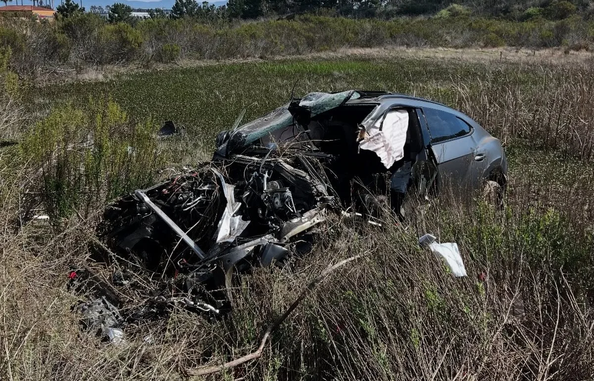 Car totalled in a horrific collision in Newport Beach