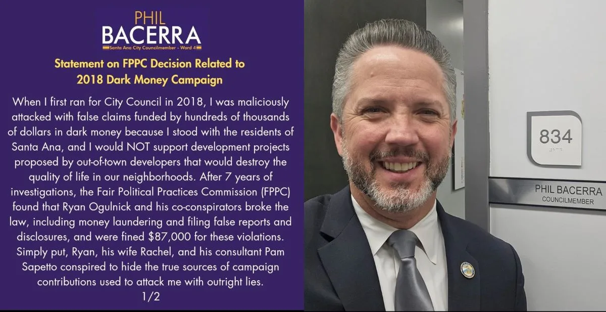 Developer who used dark money to attack Santa Ana City Councilman Phil Bacerra fined by the FPPC