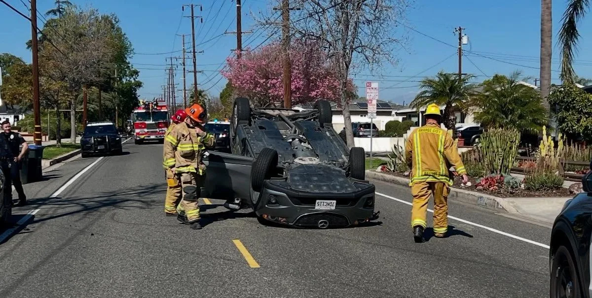 Impaired driver arrested in Orange after collision flips car upside down