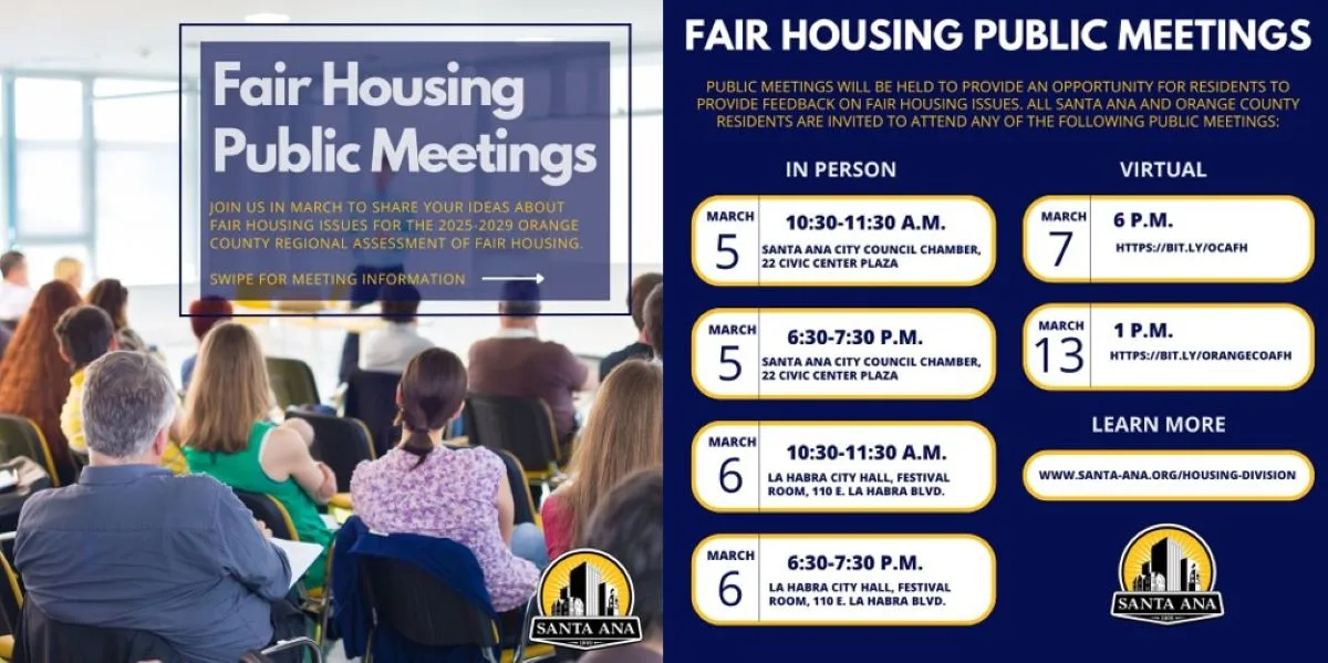 Santa Ana Fair Housing meetings set for March 567 and 13