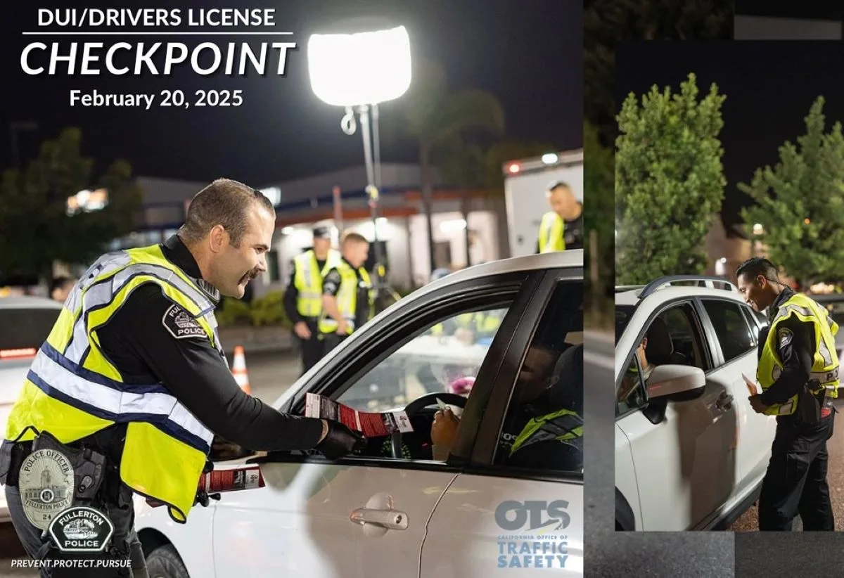 The Fullerton Police will conduct a DUI and Drivers License Checkpoint on Feb 20