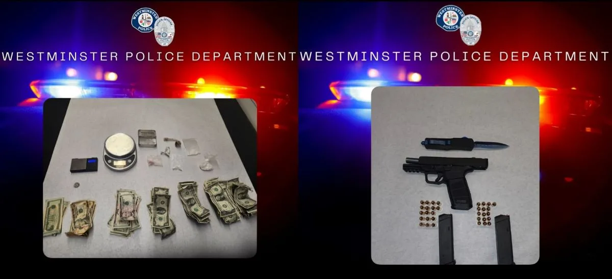 Two suspects were arrested in Westminster after separate vehicle stops, on drug and weapon charges