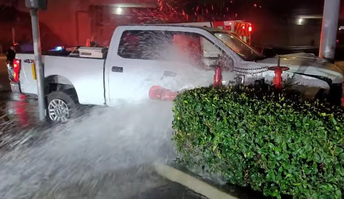 A DUI driver unleashed raging waters in Tustin when he crashed into a water control valve