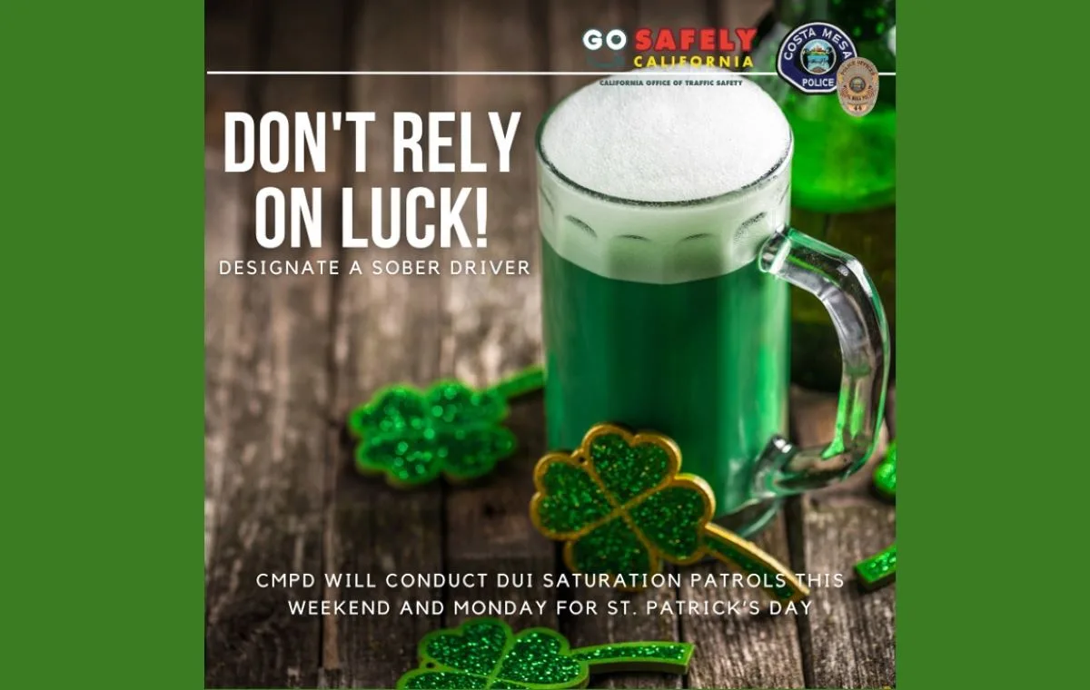 Dont get caught driving drunk on St Patricks Day in Orange County