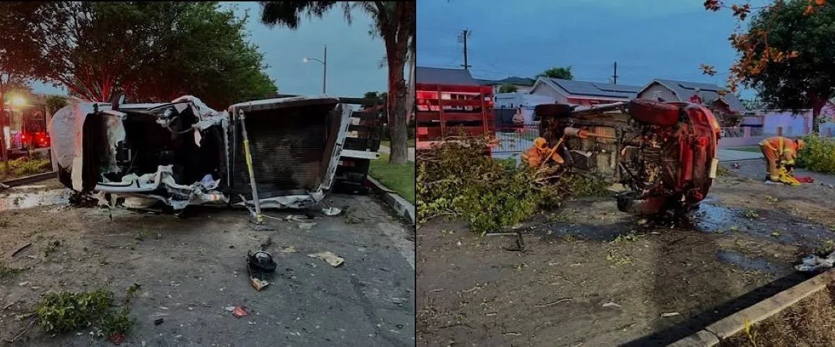 OC firefighters rescued a driver from a wrecked vehicle flipped on its side