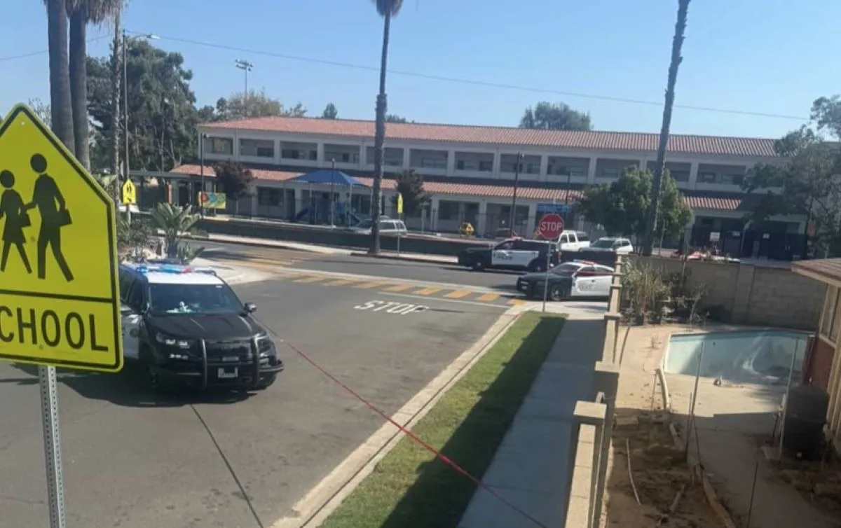 A suspect was shot by police in front of an elementary school in Anaheim, Photo by Anaheim Chisme on Instagram