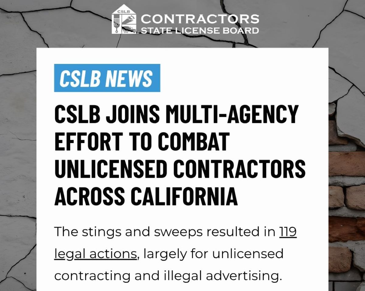 Multi-agency sweep targeted unlicensed contractors across California